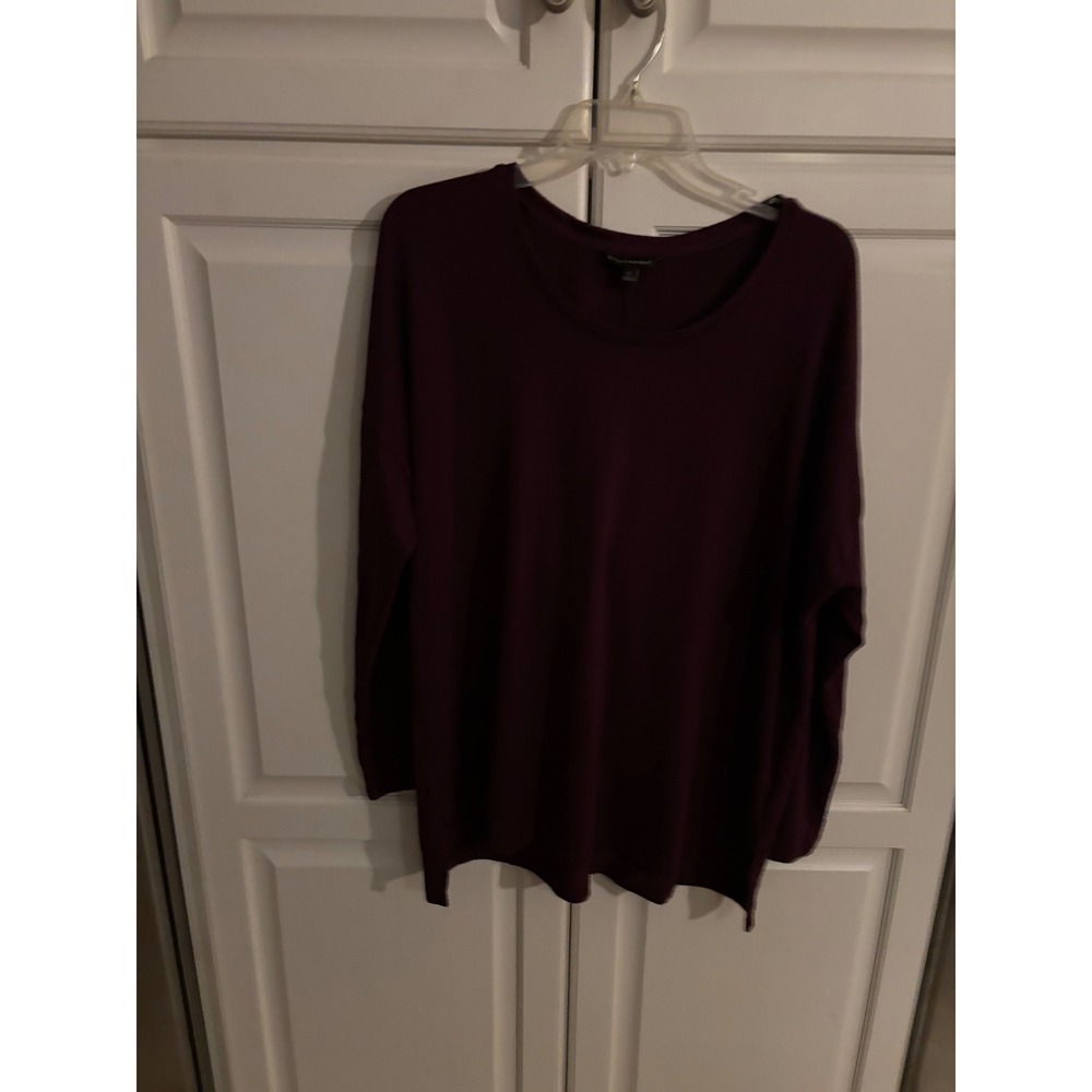 Banana Republic Womens XL Burgundy Plum Long Sleeve Crew Neck Knit Top Side Slit